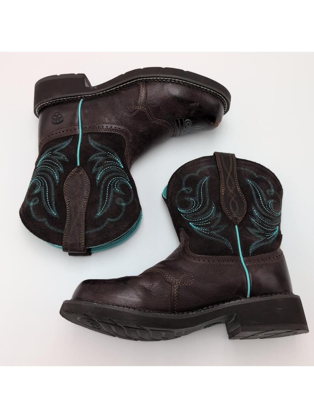 Ariat Fatbaby Heritage Dapper Western Slip On Boots Women 9B Brown Turquoise